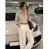 image:imageZESICA Women Long Sleeve Striped Business Casual Button Shirts Work TopsBrown
