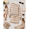image:imageZESICA Womens 2 Piece Striped Casual Long Sleeve Sweater Shorts SetsApricot