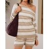 image:imageZESICA Womens 2 Piece Striped Casual Long Sleeve Sweater Shorts SetsApricot