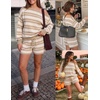 image:imageZESICA Womens 2 Piece Striped Casual Long Sleeve Sweater Shorts SetsApricot