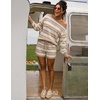 image:imageZESICA Womens 2 Piece Striped Casual Long Sleeve Sweater Shorts SetsApricot