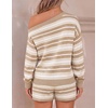 image:imageZESICA Womens 2 Piece Striped Casual Long Sleeve Sweater Shorts SetsApricot