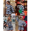 image:imageZESICA Womens 2 Piece Striped Casual Long Sleeve Sweater Shorts SetsBlue