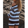 image:imageZESICA Womens 2 Piece Striped Casual Long Sleeve Sweater Shorts SetsBlue