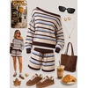 image:imageZESICA Womens 2 Piece Striped Casual Long Sleeve Sweater Shorts SetsBrown