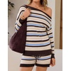 image:imageZESICA Womens 2 Piece Striped Casual Long Sleeve Sweater Shorts SetsBrown