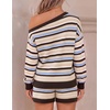 image:imageZESICA Womens 2 Piece Striped Casual Long Sleeve Sweater Shorts SetsBrown