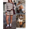 image:imageZESICA Womens 2 Piece Striped Casual Long Sleeve Sweater Shorts SetsBrown