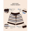 image:imageZESICA Womens 2 Piece Striped Casual Long Sleeve Sweater Shorts SetsBrown