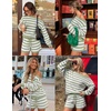image:imageZESICA Womens 2 Piece Striped Casual Long Sleeve Sweater Shorts SetsGreen
