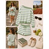 image:imageZESICA Womens 2 Piece Striped Casual Long Sleeve Sweater Shorts SetsGreen