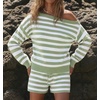 image:imageZESICA Womens 2 Piece Striped Casual Long Sleeve Sweater Shorts SetsGreen