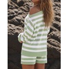 image:imageZESICA Womens 2 Piece Striped Casual Long Sleeve Sweater Shorts SetsGreen