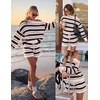 image:imageZESICA Womens 2 Piece Striped Casual Long Sleeve Sweater Shorts SetsIvory