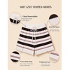 image:imageZESICA Womens 2 Piece Striped Casual Long Sleeve Sweater Shorts SetsIvory
