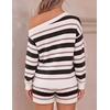 image:imageZESICA Womens 2 Piece Striped Casual Long Sleeve Sweater Shorts SetsIvory