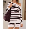 image:imageZESICA Womens 2 Piece Striped Casual Long Sleeve Sweater Shorts SetsIvory