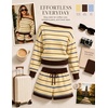 image:imageZESICA Womens 2 Piece Striped Casual Long Sleeve Sweater Shorts SetsLight Yellow