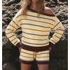image:imageZESICA Womens 2 Piece Striped Casual Long Sleeve Sweater Shorts SetsLight Yellow