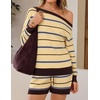 image:imageZESICA Womens 2 Piece Striped Casual Long Sleeve Sweater Shorts SetsLight Yellow