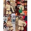 image:imageZESICA Womens 2 Piece Striped Casual Long Sleeve Sweater Shorts SetsLight Yellow