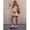 image:imageZESICA Womens 2 Piece Striped Casual Long Sleeve Sweater Shorts SetsLight Yellow