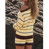 image:imageZESICA Womens 2 Piece Striped Casual Long Sleeve Sweater Shorts SetsLight Yellow