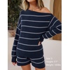 image:imageZESICA Womens 2 Piece Striped Casual Long Sleeve Sweater Shorts SetsNavy