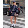 image:imageZESICA Womens 2 Piece Striped Casual Long Sleeve Sweater Shorts SetsNavy