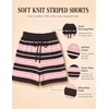 image:imageZESICA Womens 2 Piece Striped Casual Long Sleeve Sweater Shorts SetsPink