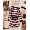 image:imageZESICA Womens 2 Piece Striped Casual Long Sleeve Sweater Shorts SetsPink