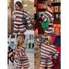image:imageZESICA Womens 2 Piece Striped Casual Long Sleeve Sweater Shorts SetsPink