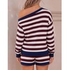 image:imageZESICA Womens 2 Piece Striped Casual Long Sleeve Sweater Shorts SetsWine