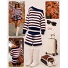 image:imageZESICA Womens 2 Piece Striped Casual Long Sleeve Sweater Shorts SetsWine