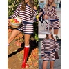 image:imageZESICA Womens 2 Piece Striped Casual Long Sleeve Sweater Shorts SetsWine