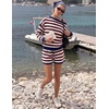 image:imageZESICA Womens 2 Piece Striped Casual Long Sleeve Sweater Shorts SetsWine