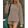 image:imageZESICA Womens 2 Piece Striped Short Sets Fall Lounge OutfitApricot