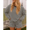 image:imageZESICA Womens 2 Piece Striped Short Sets Fall Lounge OutfitBlack