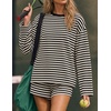 image:imageZESICA Womens 2 Piece Striped Short Sets Fall Lounge OutfitBlack