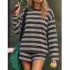 image:imageZESICA Womens 2 Piece Striped Short Sets Fall Lounge OutfitDarkcoffee