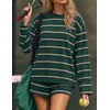 image:imageZESICA Womens 2 Piece Striped Short Sets Fall Lounge OutfitDeepgreen