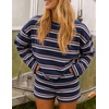 image:imageZESICA Womens 2 Piece Striped Short Sets Fall Lounge OutfitNavy