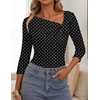 image:imageZESICA Womens 34 Sleeve Asymmetrical Fall Shirts Ruched Going Out TopsBlack Polka Dot