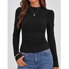 image:imageZESICA Womens Business Casual Ruched Ribbed Long Sleeve TopsBlack
