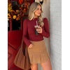 image:imageZESICA Womens Business Casual Ruched Ribbed Long Sleeve TopsRed
