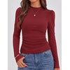 image:imageZESICA Womens Business Casual Ruched Ribbed Long Sleeve TopsRed