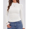 image:imageZESICA Womens Business Casual Ruched Ribbed Long Sleeve TopsWhite
