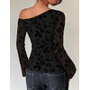image:imageZESICA Womens Floral Off Shoulder Fall Long Sleeve Y2K Going Out Work TopsBlack
