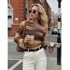 image:imageZESICA Womens Floral Off Shoulder Fall Long Sleeve Y2K Going Out Work TopsBrown