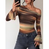 image:imageZESICA Womens Floral Off Shoulder Fall Long Sleeve Y2K Going Out Work TopsBrown